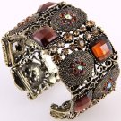 Luxury Crystal Antique Gold Tone Metal Stretch Cuff  Bracelet