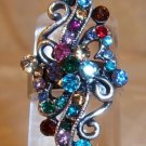Silver With Multi Rhinestone Adjustable Ring Blue