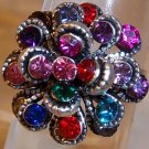 Antique Silver Plated With Multi Rhinestone Flower Adjustable Ring