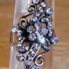 Silver With Clear Rhinestone Adjustable Ring