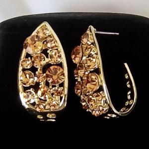 Gold Plated Crystal Pave Tear Drop Looking Stud Design Vintage Earrings