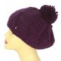 Hand Knit Beret with pompom Beanie Hat Cap Purple