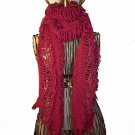 Vintage Look Fringed Knit Scarf Shawl Wrap Brown