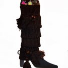 Winter Soft Acrylic Knit String with Tassel Leg Warmer Toeless Long Socks Brown