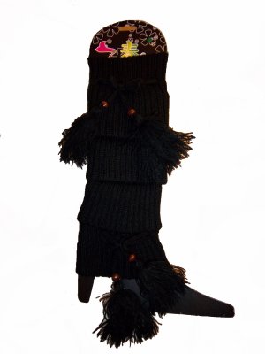 Winter Soft Acrylic Knit String withTassel Leg Warmer  Black Socks