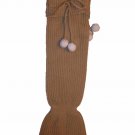 Winter Soft Acrylic Knit String with Pompom Leg Warmer Light Brown Socks