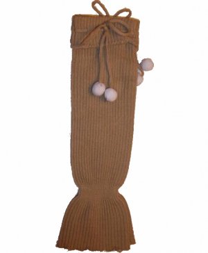 Winter Soft Acrylic Knit String with Pompom Leg Warmer Light Brown Socks
