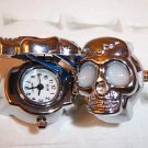 Silver Plated Skull Design Stretch Adjustable Ring Watch White Eyes