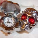 Stainless Steel Skull Design Stretch Adjustable Ring Watch Red Eyes