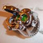 Silver Plated Skull Design Stretch Adjustable Ring Watch Green Eyes