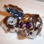 Silver Plated Skull Design Stretch Adjustable Ring Watch Purple Eyes