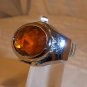 Stainless steel Crystal Paved Stretch Adjustable Ring Watch Brown