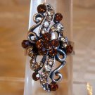 Antique Silver Plated Floral looking Brown Crystal Adjustable Ring