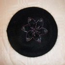 Rabbit Fur Blends Knit With Crystal Flower Looking Winter Hat Cap Cabbie Beanie Beret Black