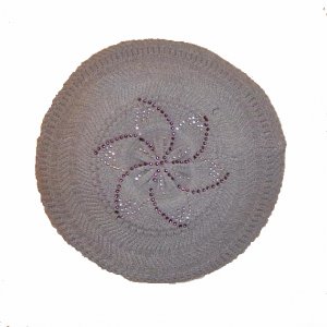 Rabbit Fur Blends Knit With Crystal Flower Looking Winter Hat Cap Cabbie Beanie Beret Gray