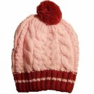 Hand Knit Beret Beanie Hat Newsboy Cap Burgundy &Pink