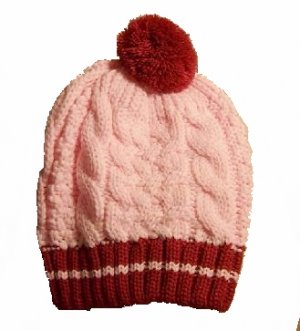 Hand Knit Beret Beanie Hat Newsboy Cap Burgundy &Pink