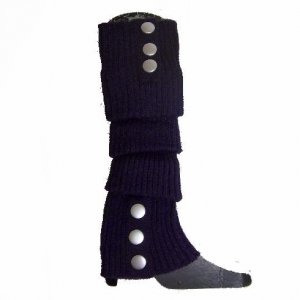 Winter Soft Acrylic Knit With Silver Button Leg Warmer Toeless Long Socks Purple