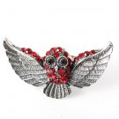 Antique Silver Tone Open wing Owl with Red Crystal Adjustable Metal Ring