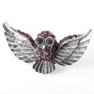 Antique Silver Tone Open wing Owl with Purple Crystal Adjustable Metal Ring