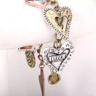 Lovely Antique Gold Tone Heart theme Metal Toggle Lock Charm Bracelet