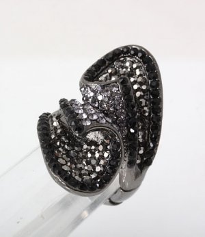 Hematite Rhinestone Crystal Stone Looking Stretch Ring Black