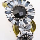 Antique Silver Tone Metal Stretch Fold-over Bracelet With Rhinestone