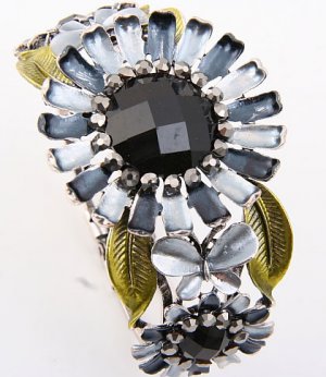Antique Silver Tone Metal Stretch Fold-over Bracelet With Rhinestone