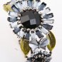 Antique Silver Tone Metal Stretch Fold-over Bracelet With Rhinestone