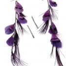 Feather / Plume Metal Hook Earrings Charms or Hair Pins  Purple