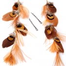 Feather / Plume Metal Hook Earrings Charms or Hair Pins Brown