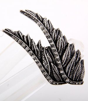 Crystal Pave Angle Wings Design Antique Gold Plated Stretch Ring