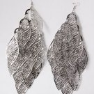 Fashion Leaves Design Long Silver Plated Chandelier Vintage Look Dangle Earrings