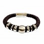 QBL14 Buzen-Classic Brown Braided Leather & Stainless Steel Beads Magnetic Brace
