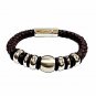 QBL14 Buzen-Classic Brown Braided Leather & Stainless Steel Beads Magnetic Brace