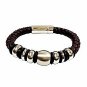 QBL14 Buzen-Classic Brown Braided Leather & Stainless Steel Beads Magnetic Brace
