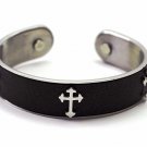 QB16 Dalimara Leather & Stainless Steel Men's Magnetic Bracelet with Cross