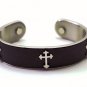 QB16 Dalimara Leather & Stainless Steel Men's Magnetic Bracelet with Cross