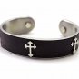 QB16 Dalimara Leather & Stainless Steel Men's Magnetic Bracelet with Cross