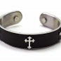 QB16 Dalimara Leather & Stainless Steel Men's Magnetic Bracelet with Cross