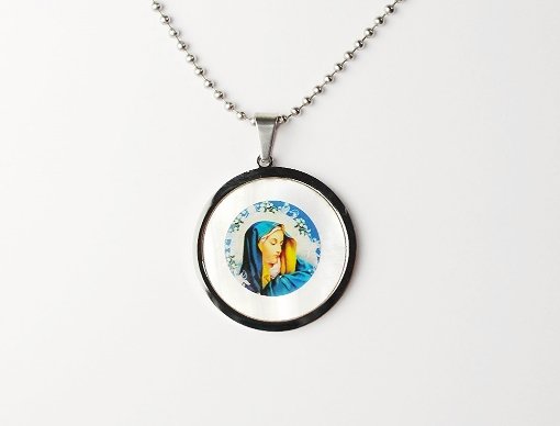 QR13 Our Lady of Fatima Virgin Mary Mother of Pearl Energy Pendant