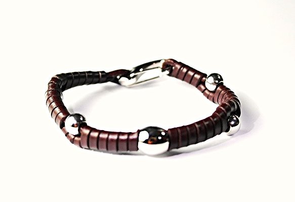 QBL26 Miyazaki Brown Woven Leather & Stainless Steel Beads Bracelet