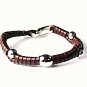 QBL26 Miyazaki Brown Woven Leather & Stainless Steel Beads Bracelet