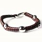 QBL26 Miyazaki Brown Woven Leather & Stainless Steel Beads Bracelet