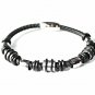 QBL23 Saiki Black Braided Leather & Stainless Steel Magnetic Bracelet