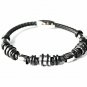 QBL23 Saiki Black Braided Leather & Stainless Steel Magnetic Bracelet