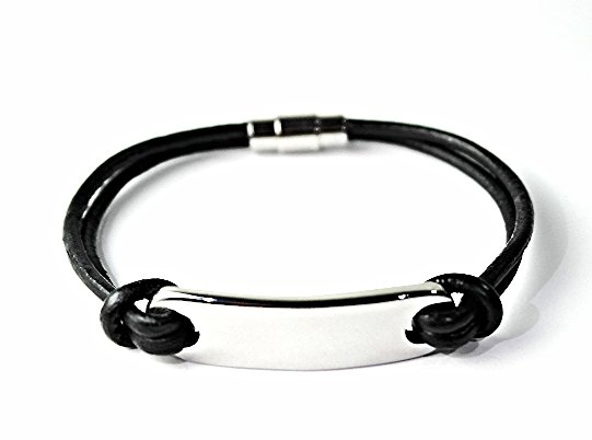 QBL25 Sendai Dual-Cord Leather & Stainless Steel Plate Energy Bracelet