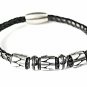 QBL21 Hioki Black Braided Leather & Stainless Steel Magnetic Bracelet