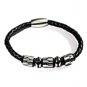 QBL21 Hioki Black Braided Leather & Stainless Steel Magnetic Bracelet