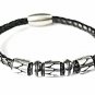 QBL21 Hioki Black Braided Leather & Stainless Steel Magnetic Bracelet